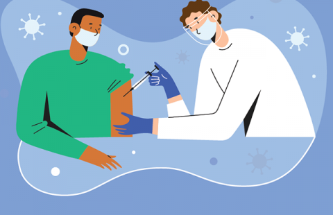 An illustration of a doctor giving a man a vaccine