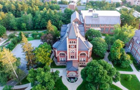 Aerial view of T-Hall at UNH