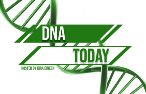 A green strand of DNA with the text "DNA Today"