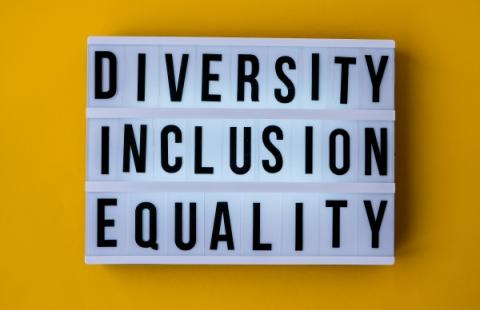 A letterboard sign with the words Diversity, Inclusion, Equality