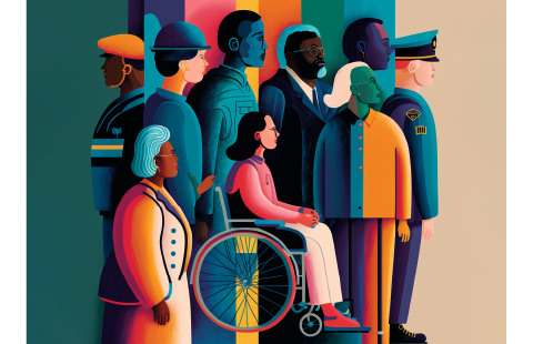 Diversity and inclusion illustration depicting drawings of people of different gender, race, age and walks of life.