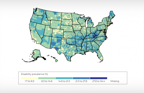 Mathmatica created interactive state and county disability maps for adults ages 18 to 64 to help policymakers and program managers focus on the areas with the highest need among working-age people with disabilities.