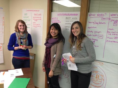 Three women in an office working on RENEW IV Capacity Building Project