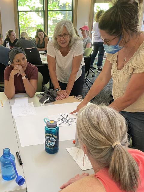 Betsy Humphreys leading an art activity