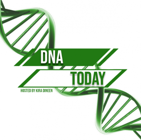 A green strand of DNA with the text "DNA Today"