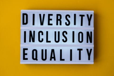 A letterboard sign with the words Diversity, Inclusion, Equality