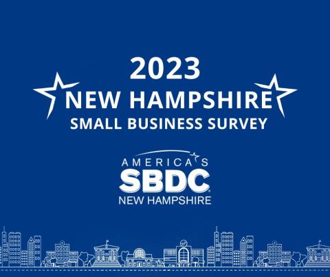 White text on a blue background reads 2023 New Hampshire Small Business Survey" and below it, a logo that reads "America's SBDC New Hampshire"