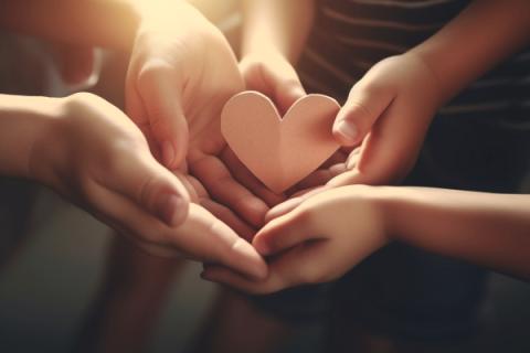 supporting hands cradling a paper heart