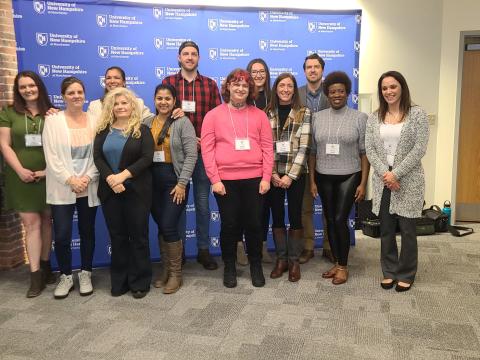 Building Futures Together Cohort Four Trainees with Building Futures Together Project Coordinator, Macey Muller and Associate Professor, Nicholas Mian, Ph.D at UNH Manchester on January 10, 2024