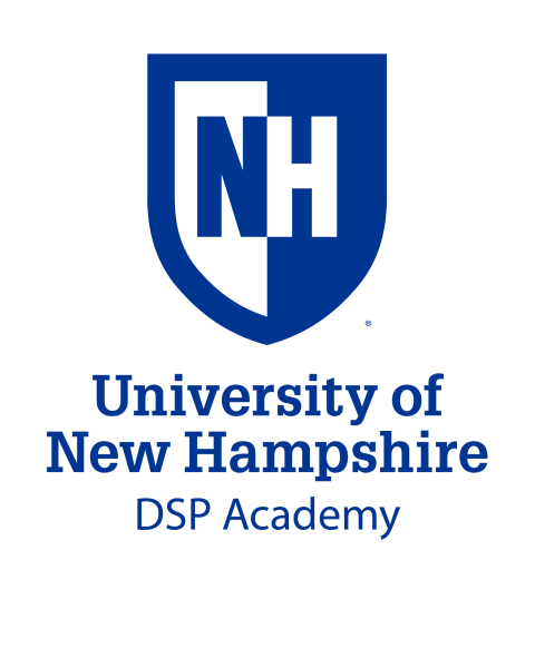 The blue and white UNH shield logo with "University of New Hampshire - DSP Academy" below it. 