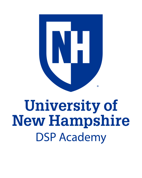 The blue and white UNH shield logo with "University of New Hampshire - DSP Academy" below it.