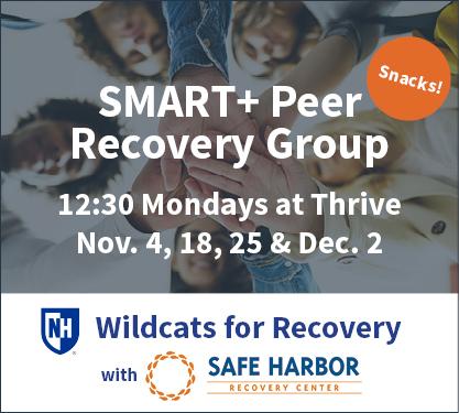 SMART Peer Recovery Group, 12:30 Mondays at Thrive, November 4, 18, 25, and December 2