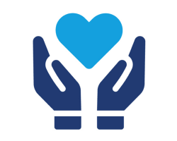 An icon of hands holding a heart suggesting love of humanity 