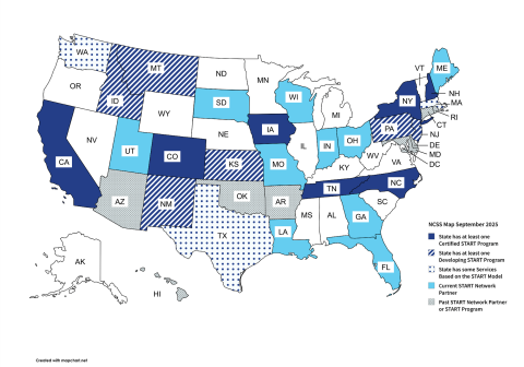 Map of the United States showing where different types of START services are available as described in text on this page
