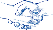A line drawing of two hands clasped together