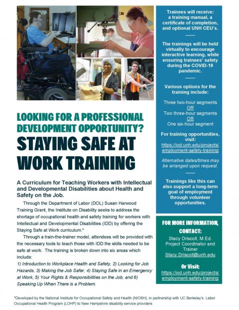 flyer for Staying Safe at Work Training, information available in article